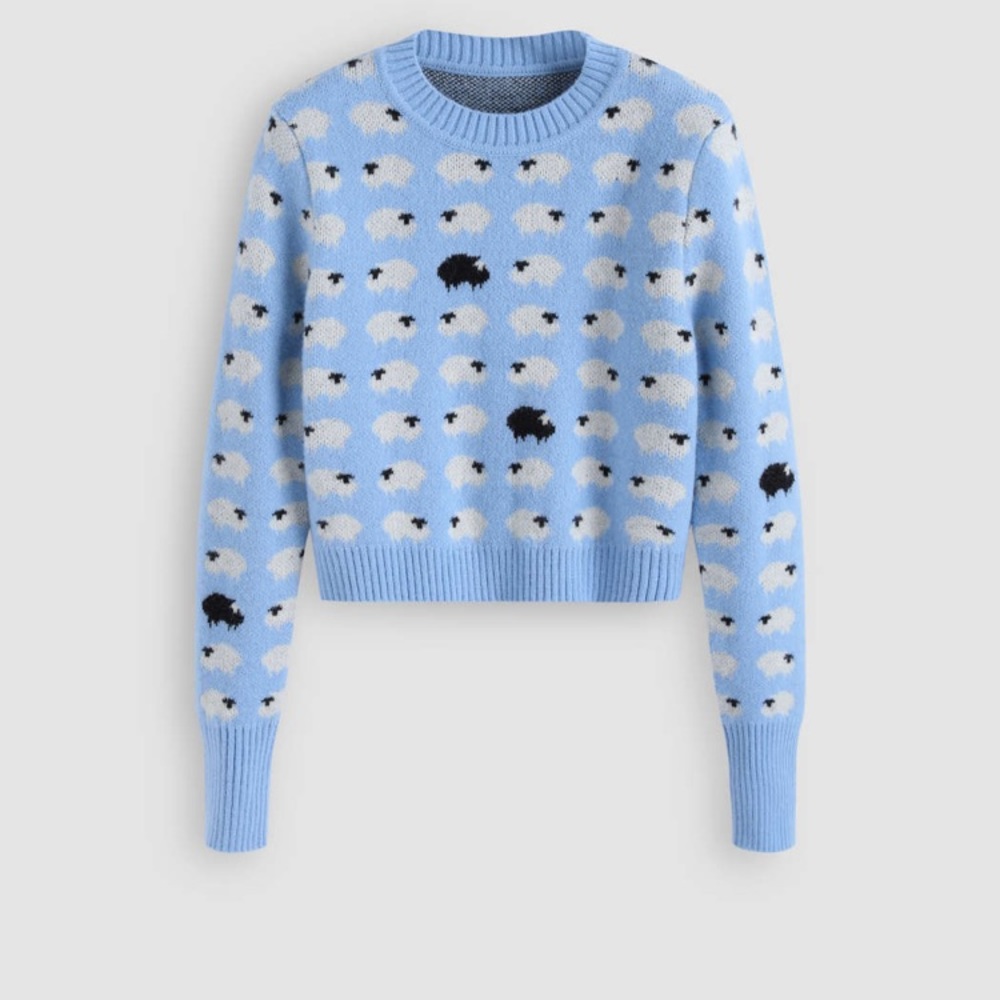 NWT Cropped Sky Blue Sheep Sweater | 90s | Nerd | Quirky